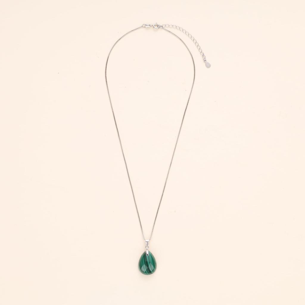 [KOAI] Malachite Teardrop Pendant, Purification and Good Fortune Amulet Power Stone Pendant, 925 Silver Chain, Women's