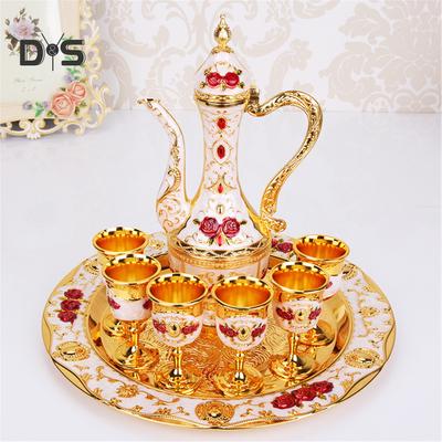 SW 8 sztuk/zestaw Retro kubek do wina ze stopu cynku Czajnik z tacą zestaw Home Wedding Decor pojemnik