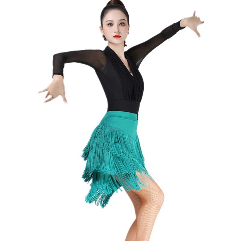 Adult Dance Training Skirt Ruffled Fringe Bottom Multicolor Stretchy & Lightweight Ideal for Ballroom Salsa Stage Costume