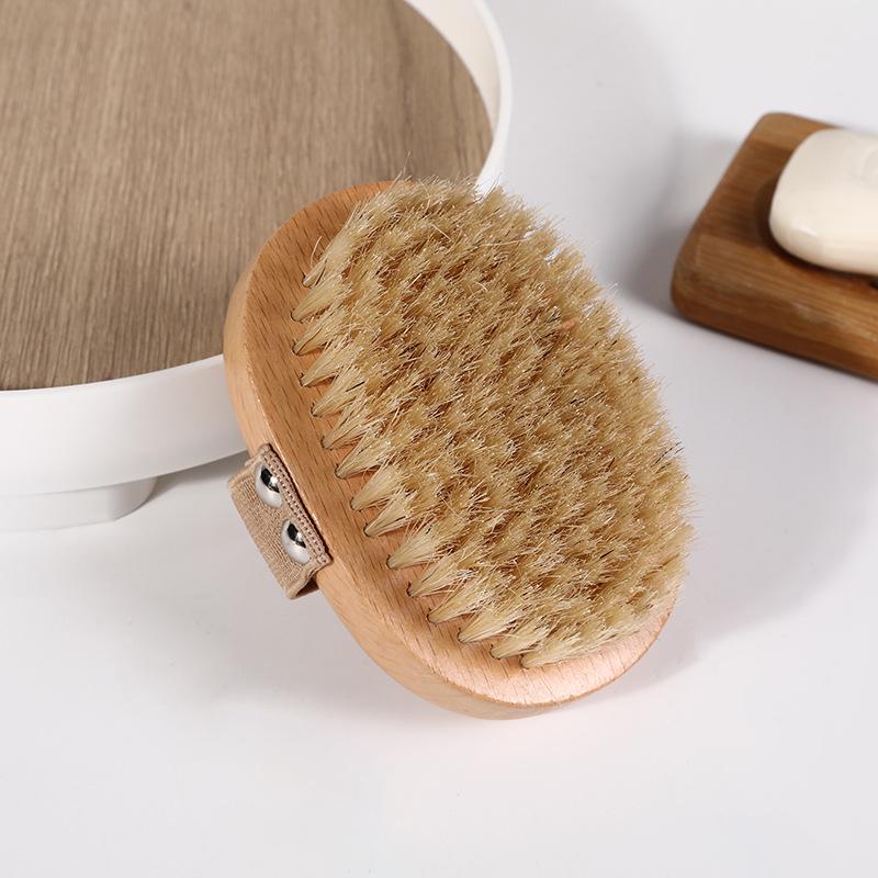 In Stock: He Mu Hand-Held Exfoliating Shower Brush - Dual-Use Dry/Wet Airbag Massager with Boar Bristles for Back Scrubbing