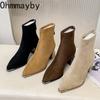 Winter Women Thick Heel Ankle Boots Fashion Pointed Toe Mordern Short Booties Street Style Party Stripper Female Shoes