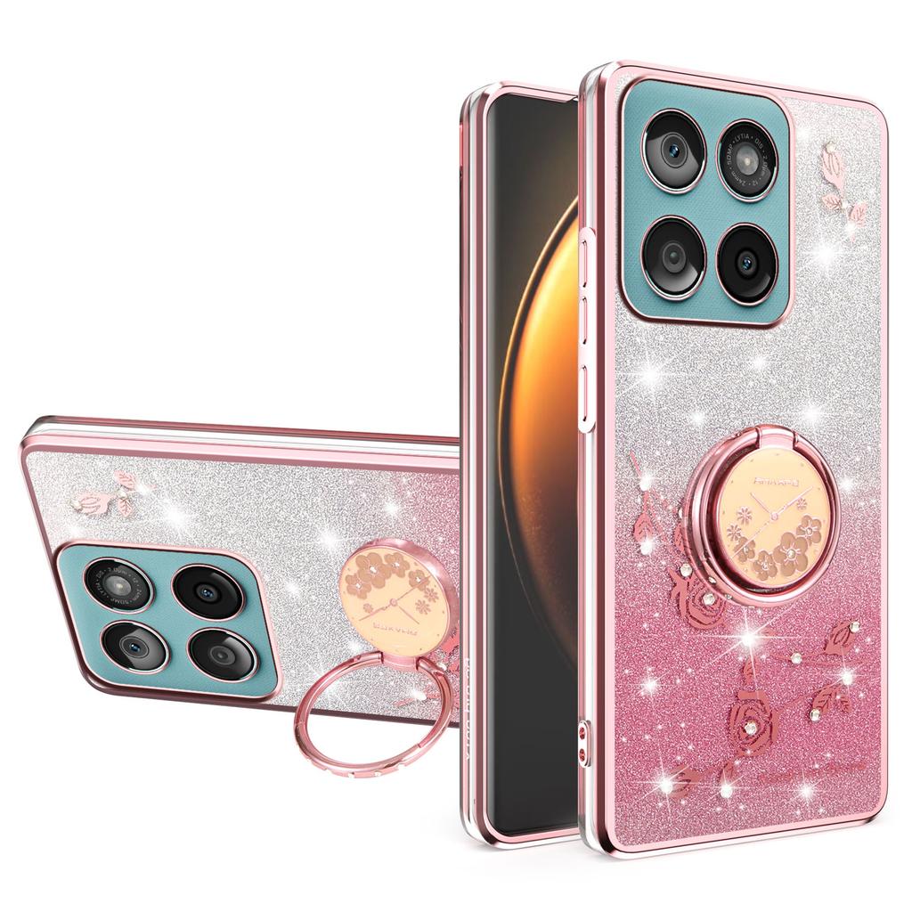KADEM Phone Case with Ring Kickstand For Motorola Edge 60 Fusion 5G/Edge 60 5G/Edge 60s 5G TPU Cover Flowers Gradient Glitter