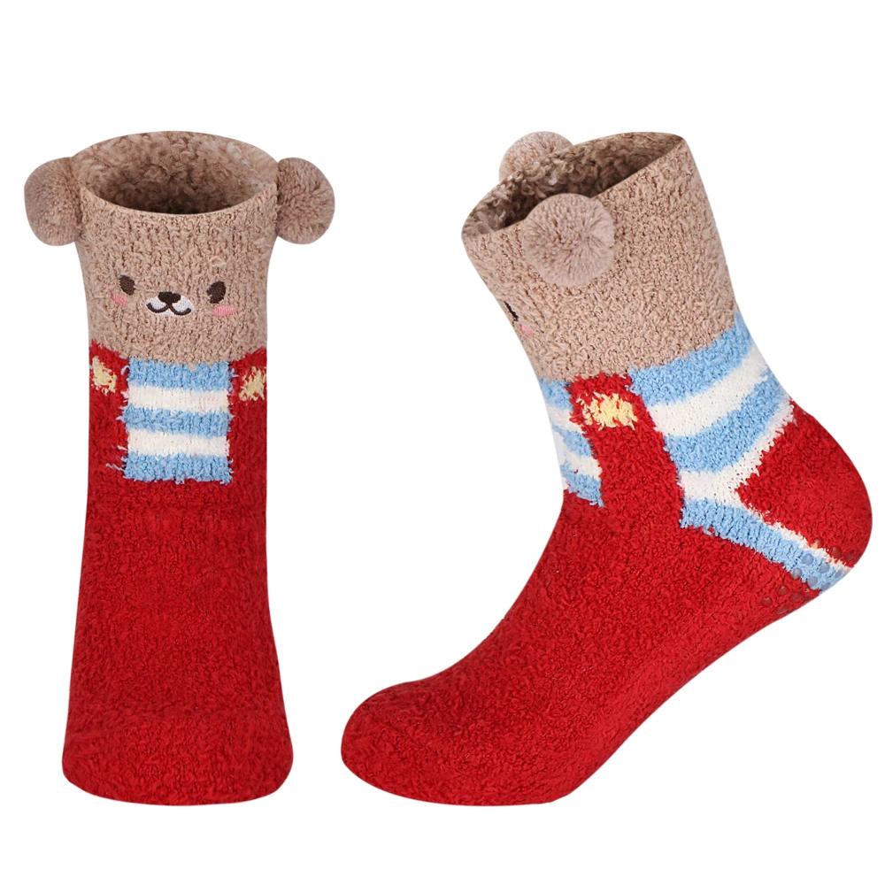 Short Socks Women Bear Fuzzy Winter Ladies Floor Warm Plush Comfy Cartoon Animal Funny Cute Kawaii Slippers Sock Designer