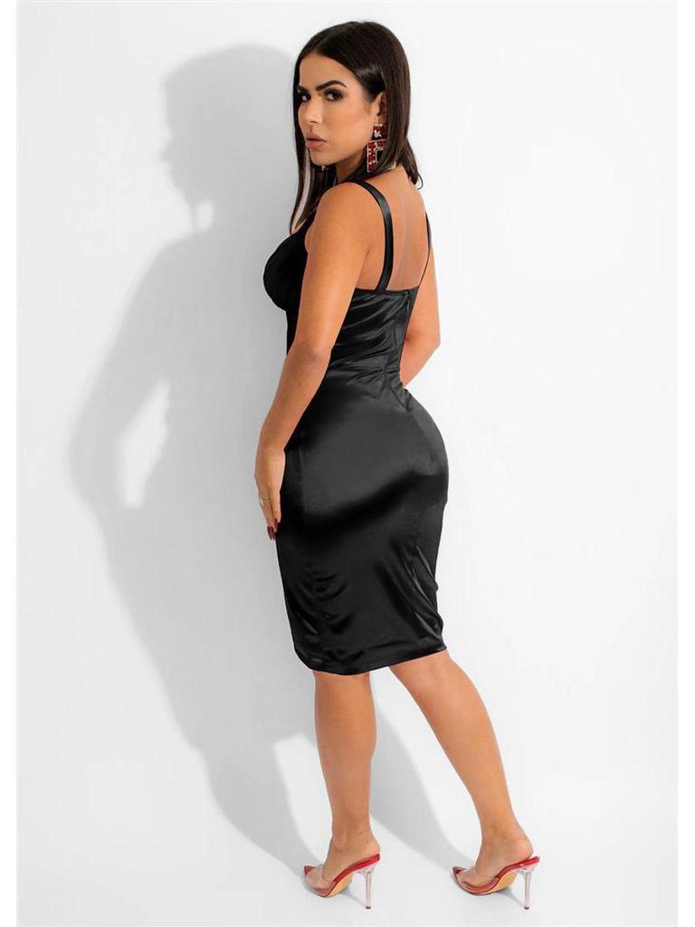 Vestido de Noche Sexy de Color Sólido con Tirantes Finos de Espagueti para Mujer Primavera-Verano