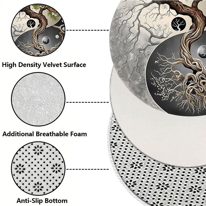 Bohemian Life Tree Design Flannel-printed round floor mats are slip-resistant Suitable for living bedroom terrace garden carpets