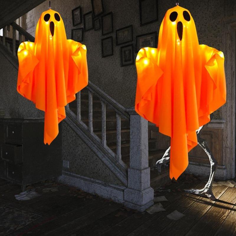 1-3Pcs Halloween Hanging LED Ghost Lights, Spooky Cute Ghost Ornaments, Indoor Bedroom Wall Decor, Outdoor Party Decorations
