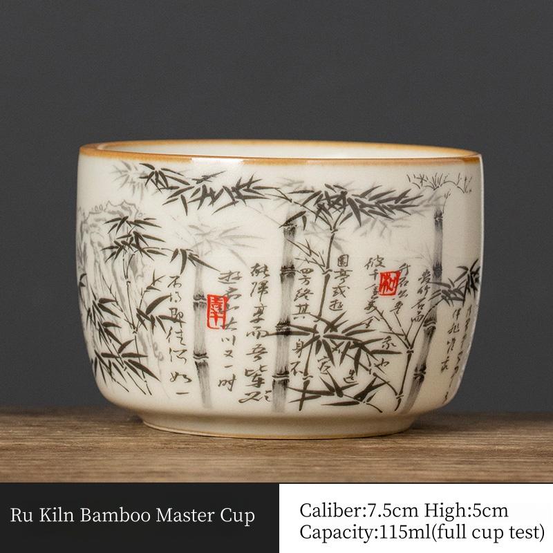 Taza de Té China de Bambú de 120 ml Cerámica Ru Yao Apertura Amarilla Hermosa Taza de Té Flores Vajilla Taza de Maestro Juego de Té KungFu