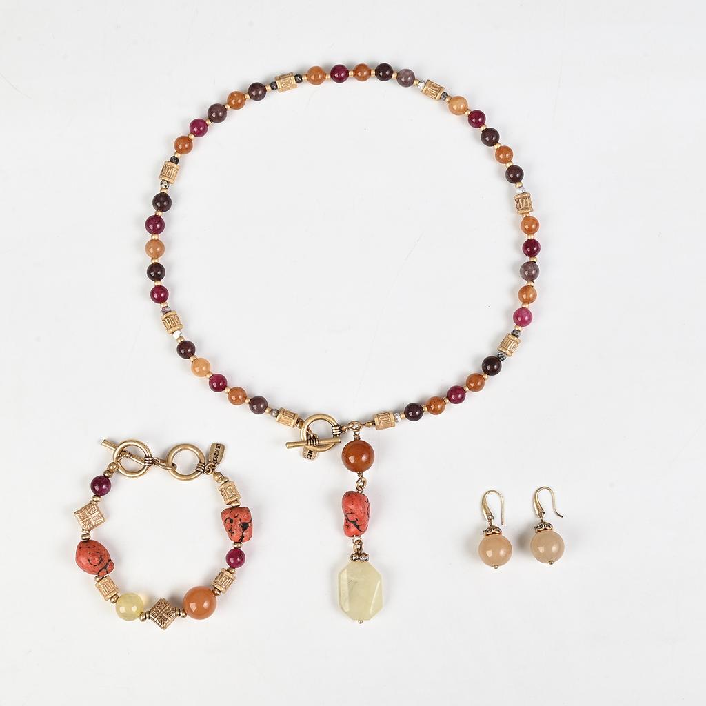 Vintage Dopamine Natural Stone Agate Beads Beaded Lemon Jade Pendant New Chinese Necklace High Sense Versatile Set