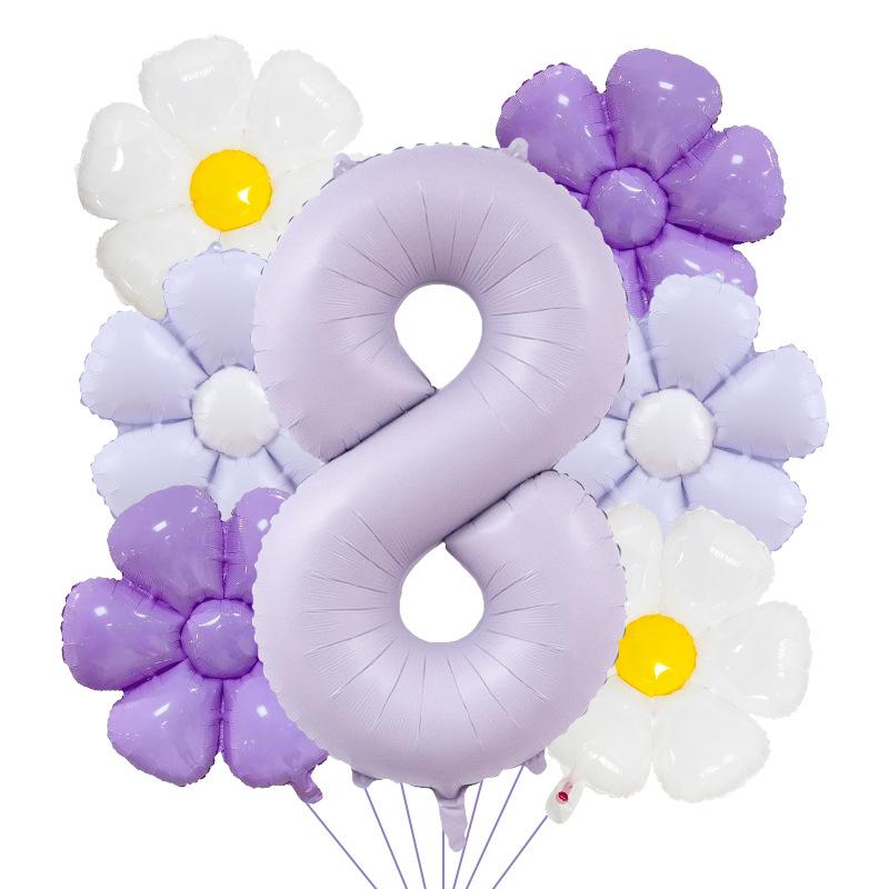 7pcs Matte Finish Daisy Balloon Number Wedding Decor Birthday Party Decoration Aluminum Foil Balloon Baby Shower Decorations