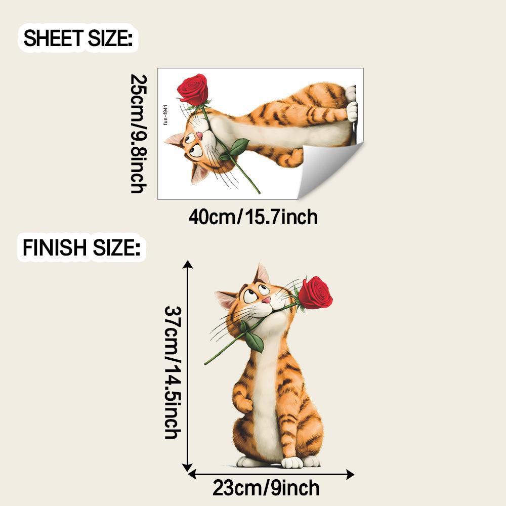 

Creative Flower-giving Orange Cat Living Room Entrance Home Wall Decoration Stickers
