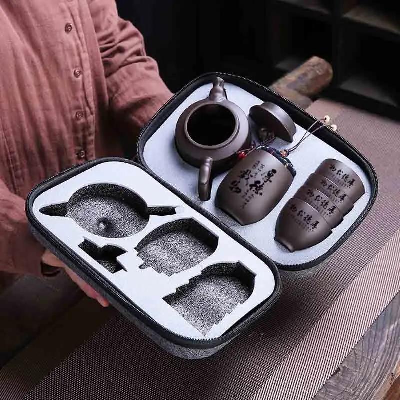 High Quality Travel Tea Sets, Portable Ceramic Kungfu Tea Pot and Cup Set, Purple Clay Tea Pot Set, Chinese Tea Ceremony