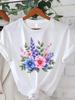Women's Flower Print T-shirt Comfortable Summer Vibrant Purple and Blue Flowers Short Sleeve Crew Neck Fashion Casual Top Daily