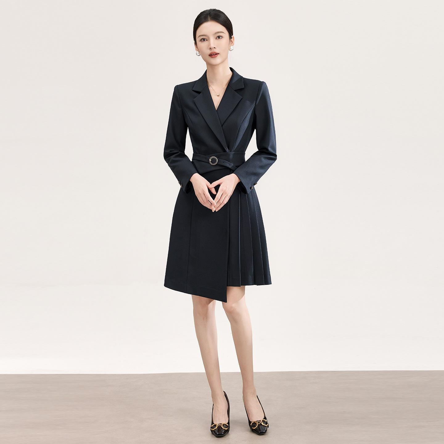 Temperament Irregular Belted Suit Dress - Women s Spring Fashion XXL темно-синий