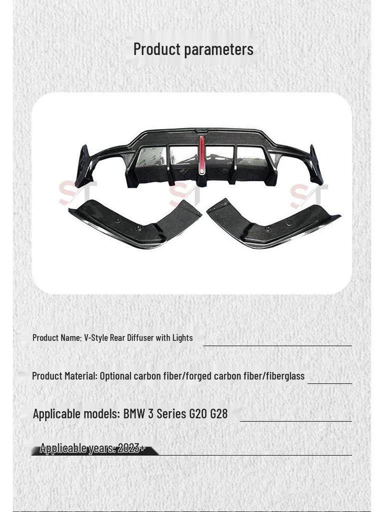 2023 BMW 3 Series G20/G28 Carbon Fiber V Style Rear Lip with Lighted Tail Corner Diffuser