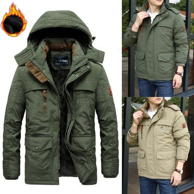 Winter Plus Size 5XL Men's Warm Cotton-padded Jacket Plus Velvet Thickened Mid-length Jacket Outdoor Casual Jacket