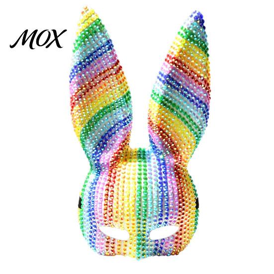 Halloween Costume Accessory Disco Mirror Rhinestone Rabbit Mask, Sparkly Glitter Bunny Face Mask Adjustable Elastic for Party, Shiny Reflective