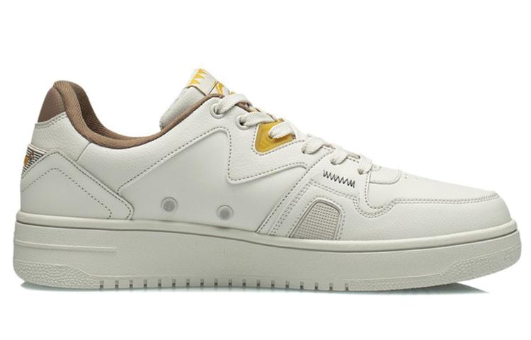 Li Ning Synthetic Leather Slip Resistant Abrasion Resistant Low Top Skateboard Shoes Men's White Yellow AGCR317-4