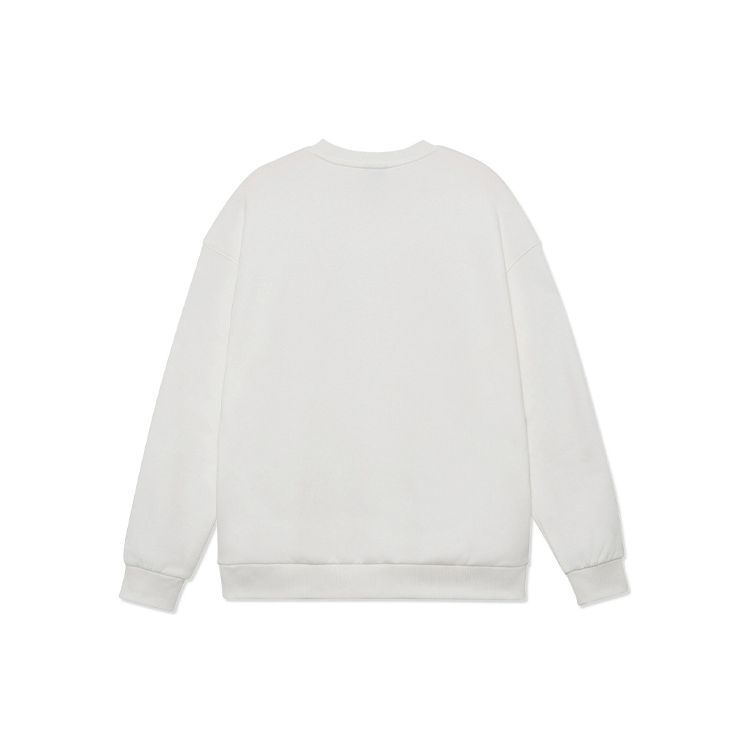 Li Ning Sports Lifestyle Series Fashionable Solid Color Logo Letter Print Fleece Loose Round Neck Sweatshirt Unisex Sweatshirt White AWDRG40-1