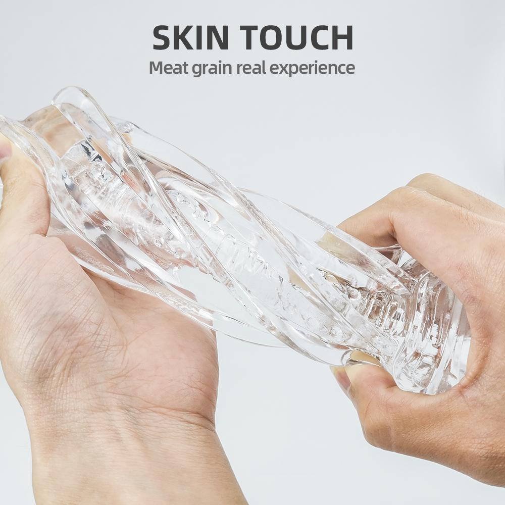 Nový mužský masturbační kalíšek Transparentní silikon Měkká kočička Sexuální hračky Vibrace Stlačování Výstřik Odsávačka Vagina Produkty pro dospělé pro muže
