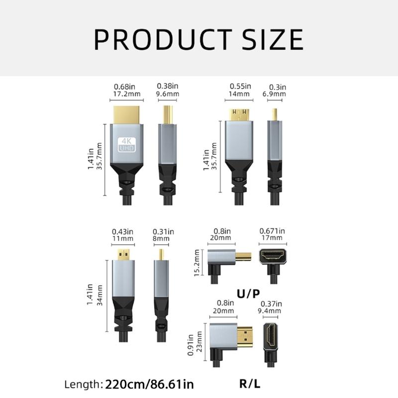 HDTV Port 4K 60Hz Video Cord Coiled Cable Straight/90 Degree Male To Male Connector Line for Projector Display