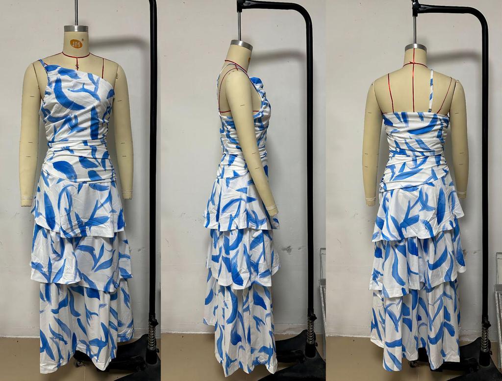 In Stock: Elegant One-Shoulder Strap Dress with Print - Summer Collection