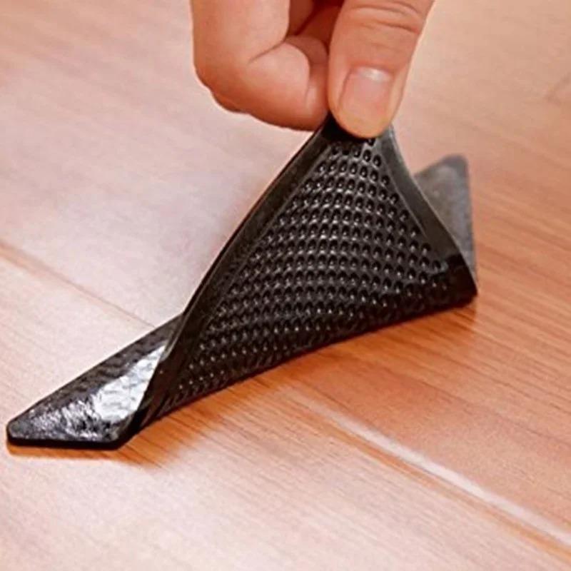 New 4-Piece Black Silicone Carpet Carpet Clip Practical Anti-Slip Grip Corner Mat Suitable Home Bathroom Living Room Supplies