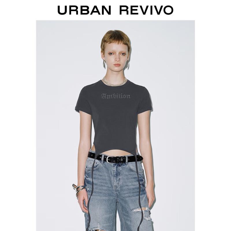 UR 2025 Summer Beaded Letter Tie-Waist Short Sleeve T-Shirt S