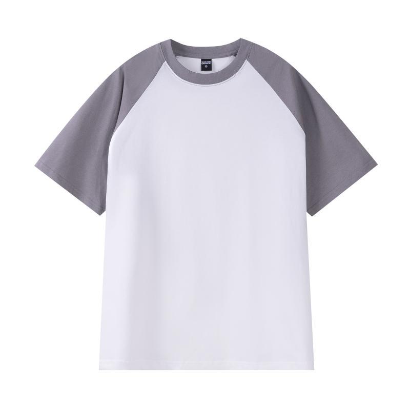 Spring and summer g heavy loose top American retro pure cotton shoulder ramp short sleeve contrasting color couple T-shirt contrasting color design