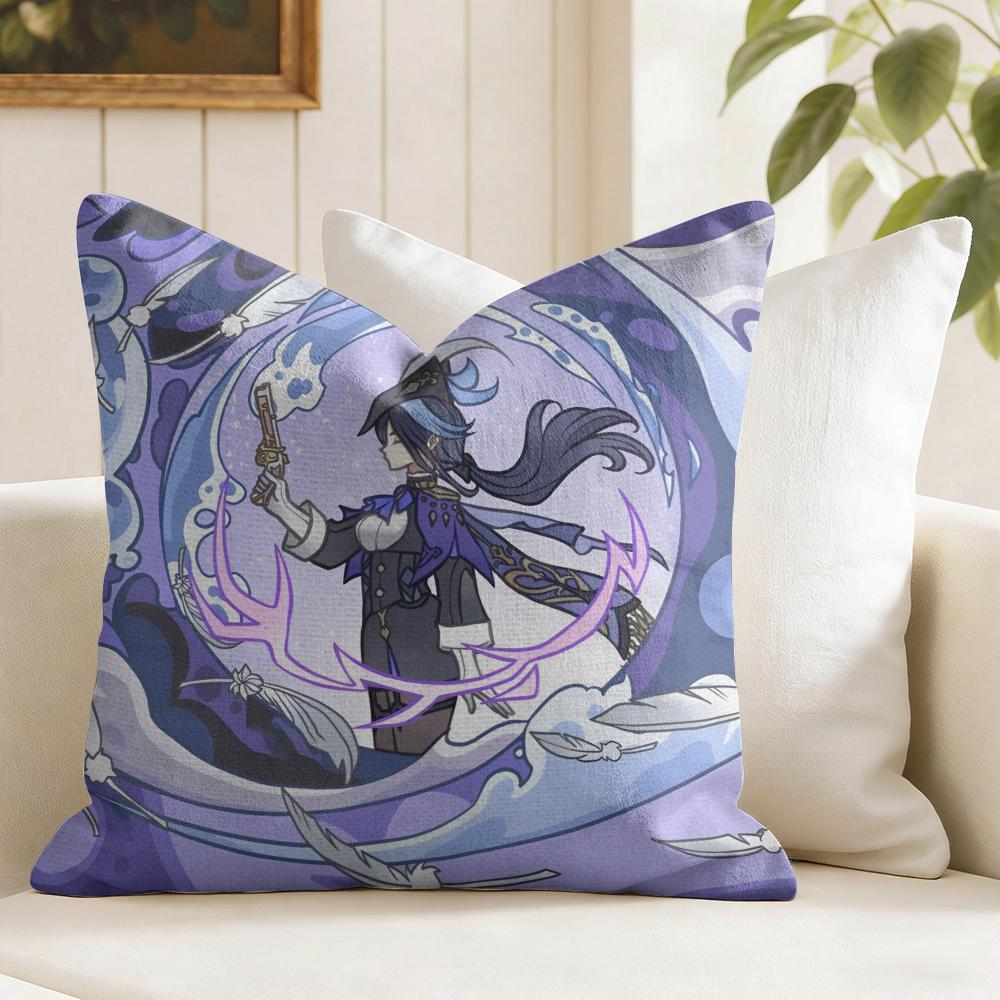 Game Genshin Impact Clorinde Cushion Cover Natural Linen Double Sided Print  Throw Pillow Case for Sofa Couch Home Decor