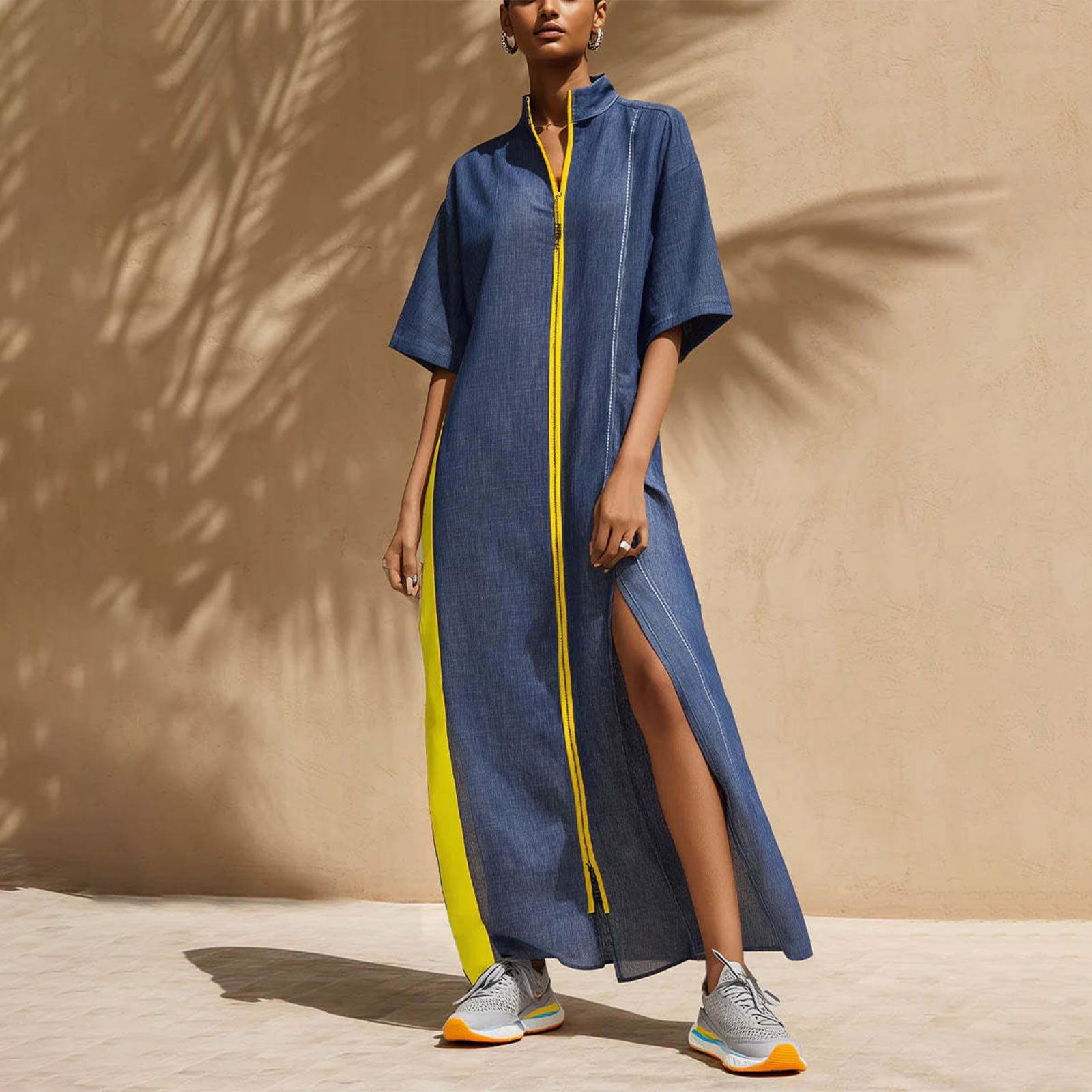 

Ladies Casual And Fashionable Five Quarter Sleeve Slit Dress L