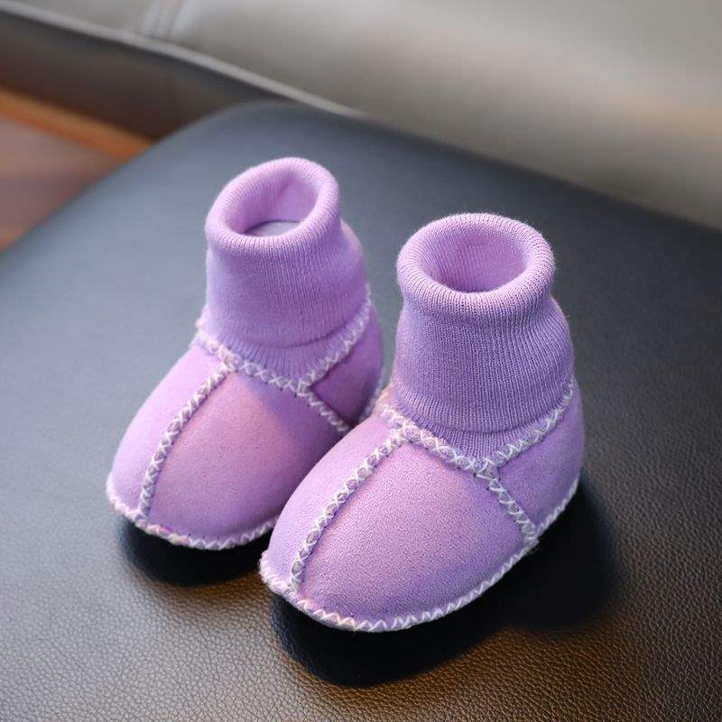 Fur Integrated Baby Shoes and Socks Warm Thick Autumn and Winter Baby Soft Soles Do Not Fall Off Toddler Shoes Newborn 0-6-12