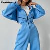 Luvtröja Träningsoverall Dam Fleece Jumpsuits Lösa Playsuits Rompers Kvinna Höst Vinter Casual Varm Sport Jumpsuit