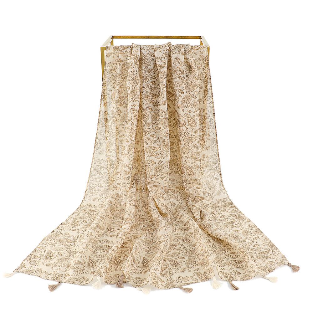 Cotton and Linen Hand Feel Scarf Chinese Style Clothing Outfit Scarf for Women's National Style Sun Protection Tassel Shawl