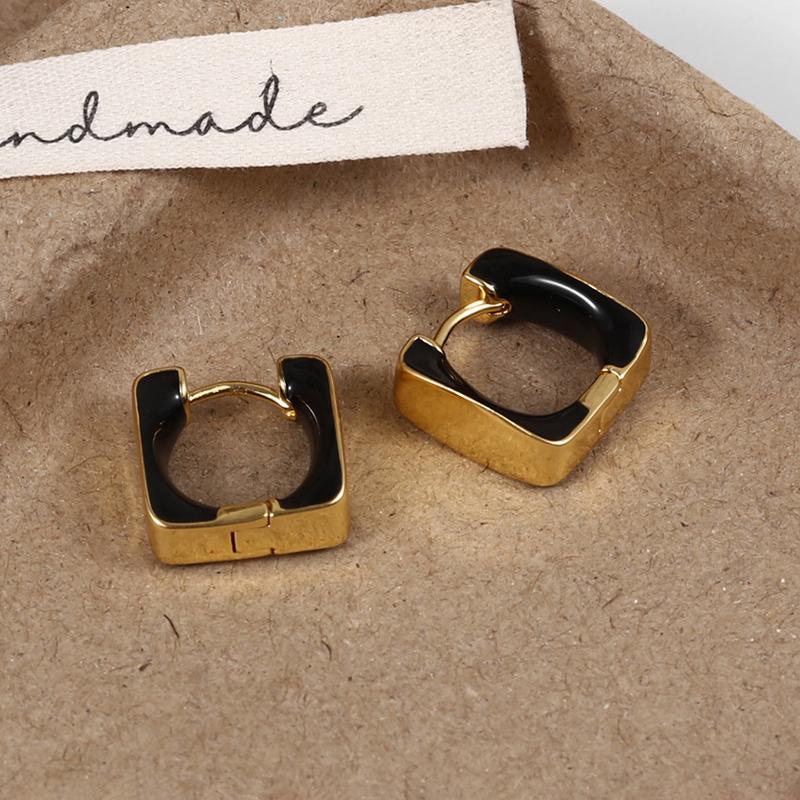 PONYKISS  Серьги-кольца квадратные эмалированные из стерлингового серебра для женщин Минималистичные Геометрические Тонкие Винтажные Аксессуары