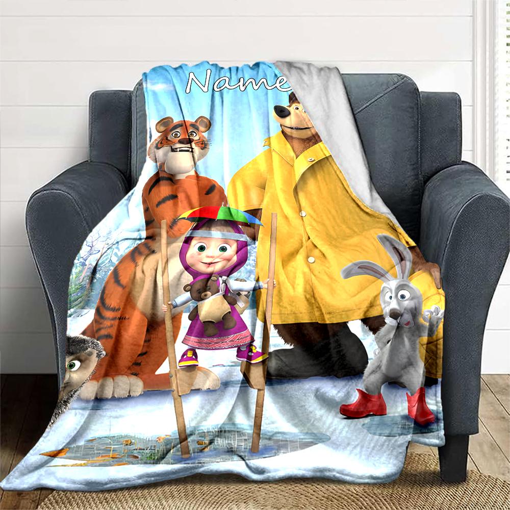 Customiz Name Personality Masha and the Bear Blanket Soft &Warm Sofa Office Bed Travel Lunch Break Blanket, Gift Suitable All Seasons