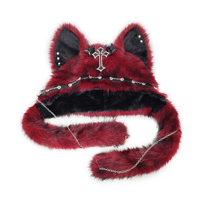 Gothic Punk Fuzzy Cat Ear Beanie Hat Women Winter Warm Soft Plush Cap Sweet Cool Style