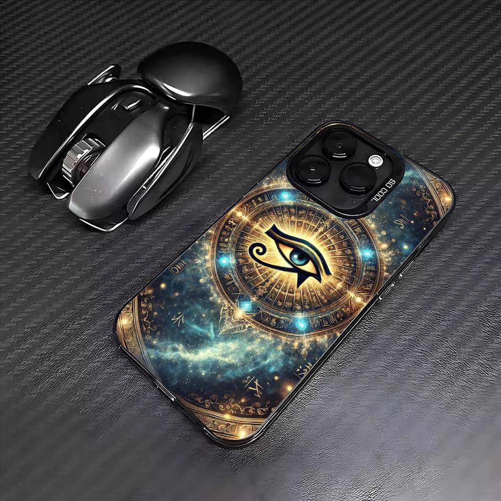 Egyptian Eye Of Horus Phone Case For iPhone17,16,15,14,13,12,11 Plus,Pro Max Colored Silver Plated Inside Cover