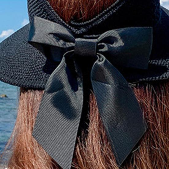 Women Sun Visor Hat with Bow Decor Wide Brim Empty Top Design Adjustable Floppy Hat Outdoor UV Protection Foldable Hat