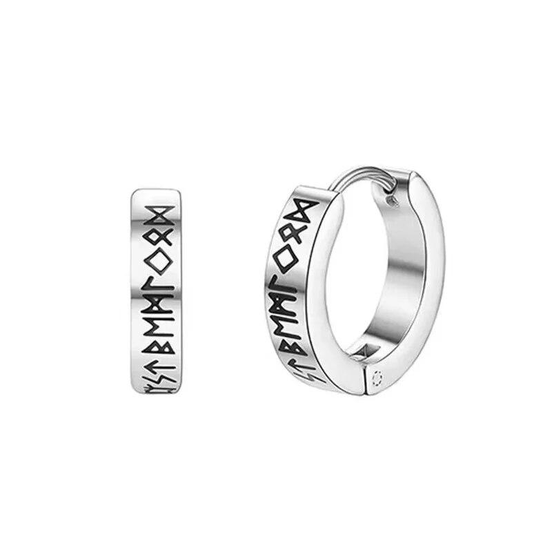 Pendientes de Aro Vikingos Noruegos de Acero Inoxidable Para Hombre Mujer Unisex 12 Mm Huggie Aro Pendiente Religioso Joyería
