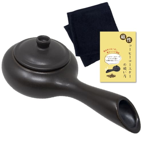 Magnetic Pot for Microwave Use, Coffee Roaster 600cc, Handbook Included, Trivet, Pot Holder, and Black Towel