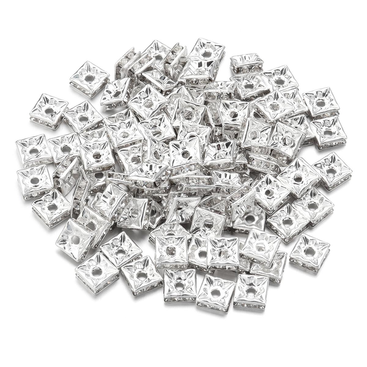

30pcs/lot Brass Rhinestone Beads Gold Silver Color Square Spacer Bead for Jewelry Making Handmade Bracelet Earrings DIY Findings 6mm