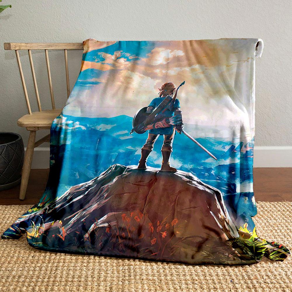 A figure with sword and shield stands on a rock, overlooking a vast landscape. for all seasons blanket lunch break throw gift