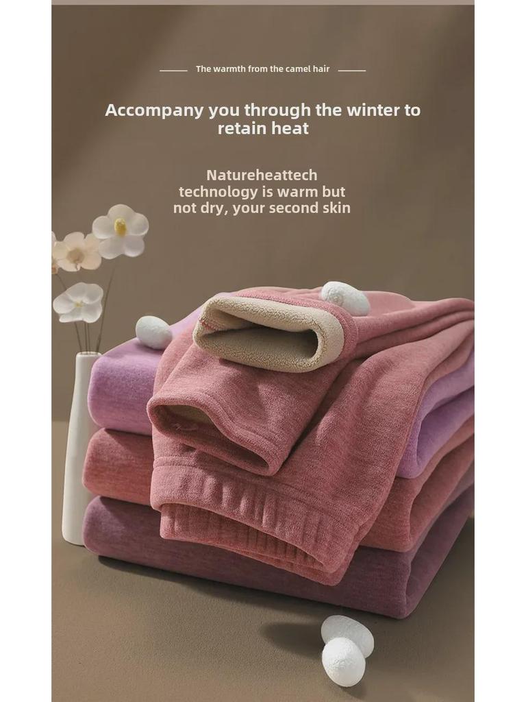 Women's 700g German Wool Lambskin Thermal Underwear Set: Velvet-Lined Double-Sided Top and Bottom for Autumn/Winter.