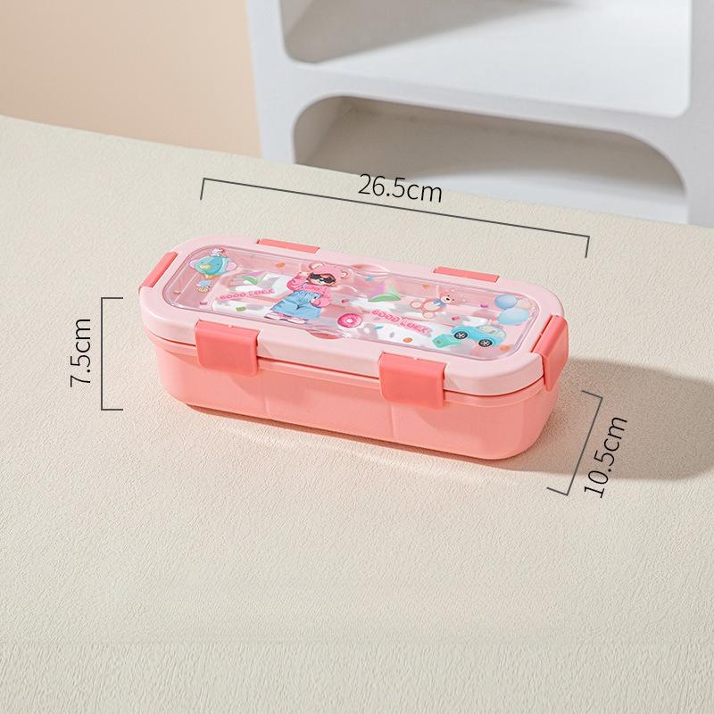 Cartoon Lunch Box Safe Rectangle Shape 304 Stainless Steel Office Workers Compartment Rectangle Container Food Preservation