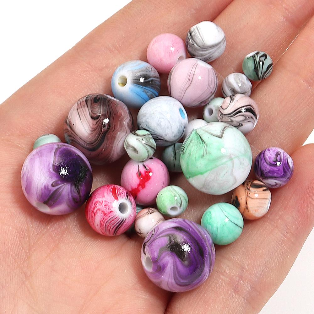 30-100pcs 6/8/10/12/14mm Resin Beads Ink Painting Round Loose Spacer Beads For DIY Jewelry Making Bracelets Necklace Accessories