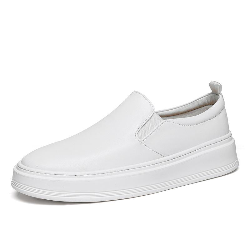 Men s Slip-on Leather Loafers: White Cowhide Low-top Casual Shoes 41