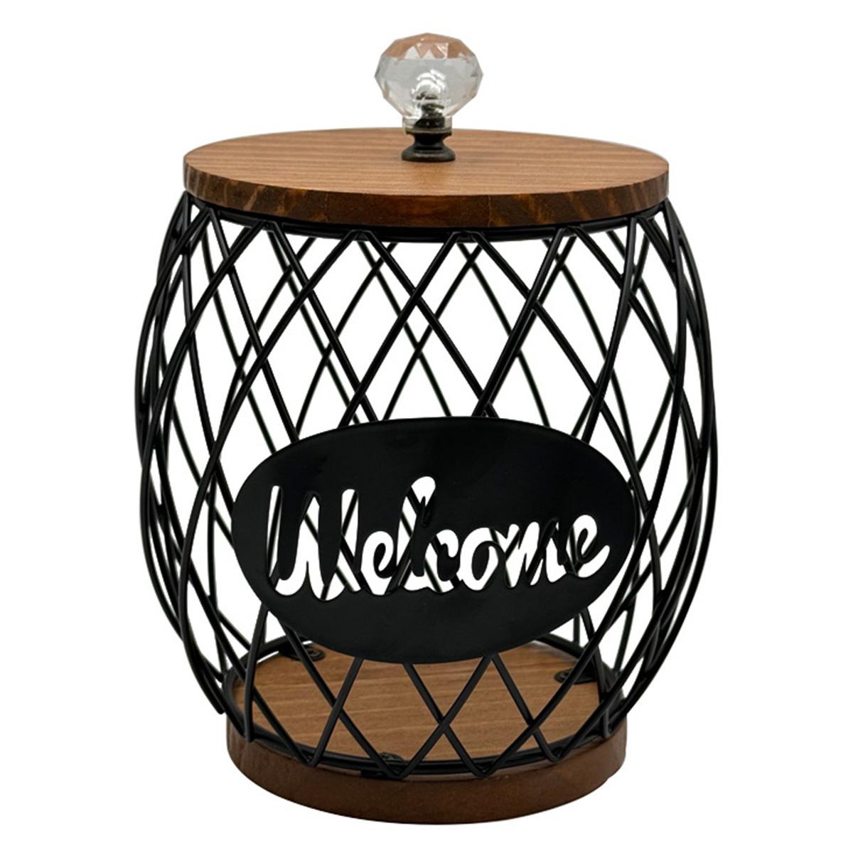

Iron and Wood Coffee Capsule Storage Rack with Crystal Lid and Black Pineapple Design A