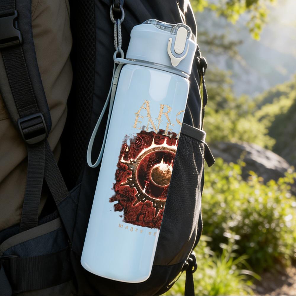 1PC Ornate Brown Skull Vintage Circular Print 750ml Portable Sports Water Bottle Leakproof Gym Outdoor Travel Drink Cup