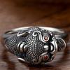 Adjustable Open Ring With Pixiu Fortune Beast Motif Sterling Unisex Vintage Style Finger