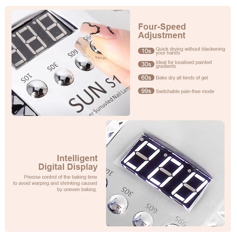 SUN S1 MAX Professional Nail Drying Lamp for Manicure 45LED90W Nails Gel Polish Drying Machine with Auto Sensor UV LED Nail Lamp